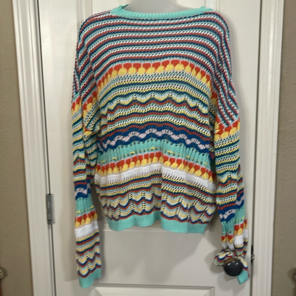 Loose knit orange blue turquoise white yellow sweater size XXL